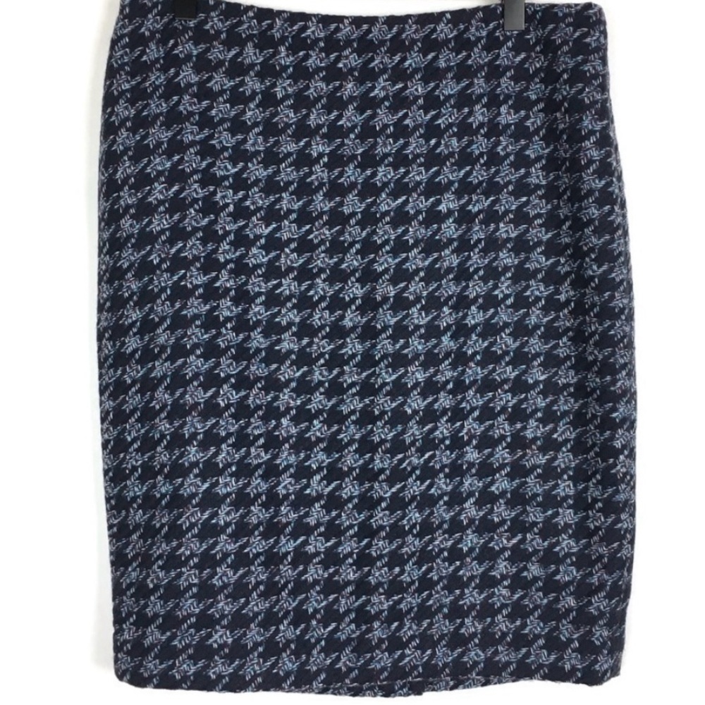 Ann Taylor Factory Wool Tweed Woven Plaid Grid Houndstooth Pencil Skirt, Size 4
